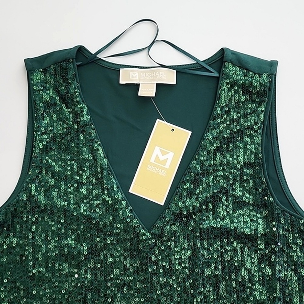 NWT Michael Kors Women's Sequin V-Neck Sleeveless Top Emerald Green XS - Picture 6 of 12